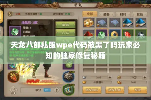 天龙八部私服wpe代码被黑了吗玩家必知的独家修复秘籍 天龙八部私服wpe代码被黑了吗玩家必知的独家修复秘籍