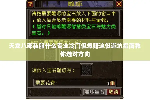 天龙八部私服什么专业冷门但爆赚这份避坑指南教你选对方向 天龙八部私服什么专业冷门但爆赚这份避坑指南教你选对方向