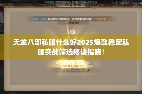 天龙八部私服什么好2025爆款稳定私服实战筛选秘诀揭晓! 天龙八部私服什么好2025爆款稳定私服实战筛选秘诀揭晓!