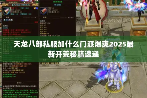 天龙八部私服加什么门派爆爽2025最新开荒秘籍速递 天龙八部私服加什么门派爆爽2025最新开荒秘籍速递