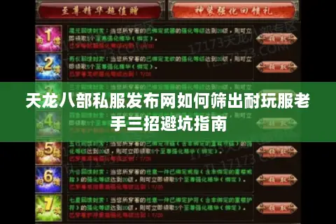 天龙八部私服发布网如何筛出耐玩服老手三招避坑指南
