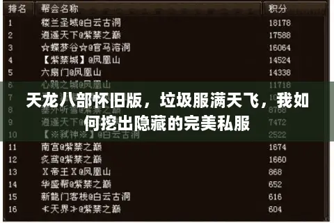 天龙八部怀旧版,垃圾服满天飞,我如何挖出隐藏的完美私服 天龙八部怀旧版,垃圾服满天飞,我如何挖出隐藏的完美私服