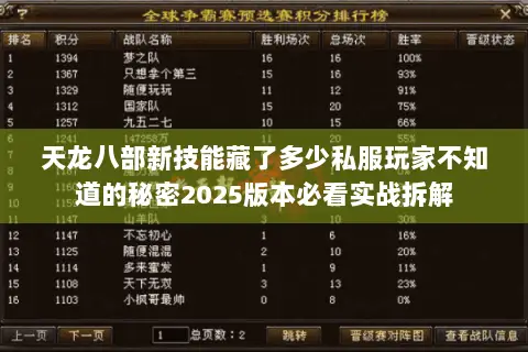 天龙八部新技能藏了多少私服玩家不知道的秘密2025版本必看实战拆解 天龙八部新技能藏了多少私服玩家不知道的秘密2025版本必看实战拆解