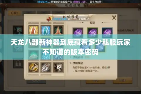 天龙八部新神器到底藏着多少私服玩家不知道的版本密码 天龙八部新神器到底藏着多少私服玩家不知道的版本密码