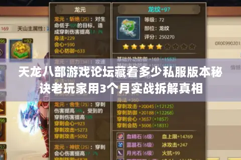 天龙八部游戏论坛藏着多少私服版本秘诀老玩家用3个月实战拆解真相 天龙八部游戏论坛藏着多少私服版本秘诀老玩家用3个月实战拆解真相