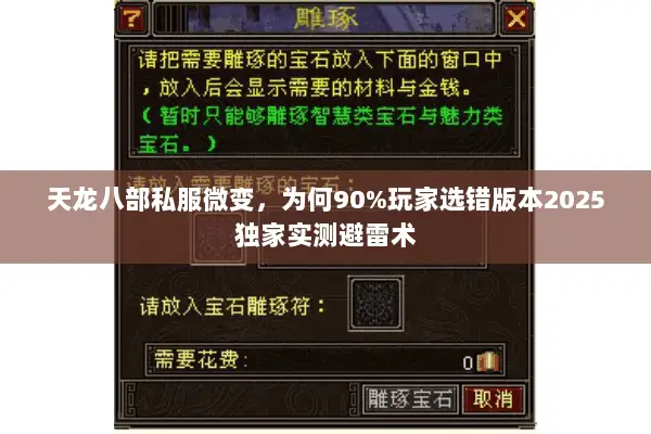 天龙八部私服微变，为何90%玩家选错版本2025独家实测避雷术