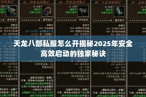 天龙八部私服怎么开揭秘2025年安全高效启动的独家秘诀