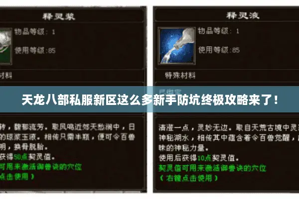 天龙八部私服新区这么多新手防坑终极攻略来了！
