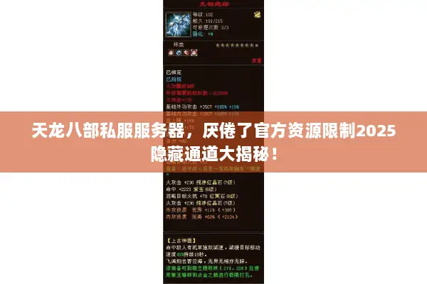 天龙八部私服服务器，厌倦了官方资源限制2025隐藏通道大揭秘！