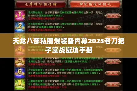 天龙八部私服爆装备内幕2025老刀把子实战避坑手册