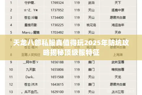 天龙八部私服真值得玩2025年防坑攻略揭秘顶级服特征 天龙八部私服真值得玩2025年防坑攻略揭秘顶级服特征