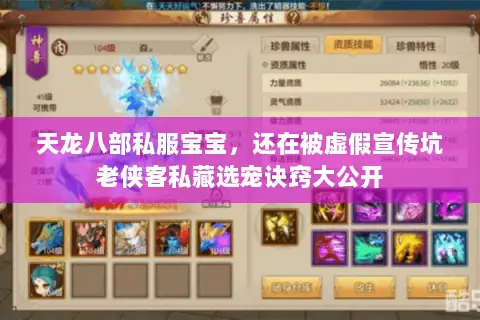 天龙八部私服宝宝，还在被虚假宣传坑老侠客私藏选宠诀窍大公开