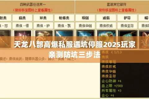 天龙八部高爆私服遇坑停服2025玩家亲测防坑三步法