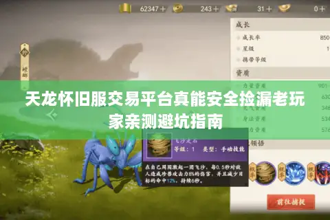 天龙怀旧服交易平台真能安全捡漏老玩家亲测避坑指南