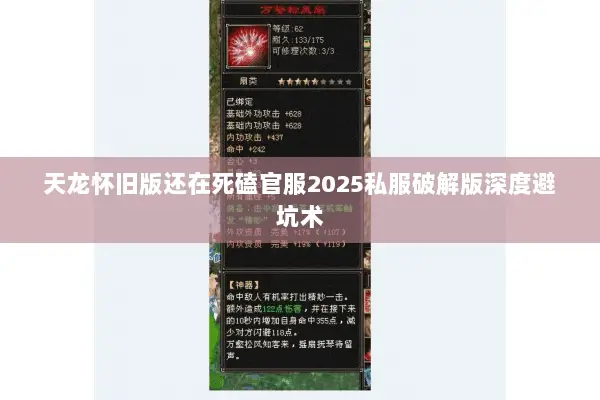 天龙怀旧版还在死磕官服2025私服破解版深度避坑术 天龙怀旧版还在死磕官服2025私服破解版深度避坑术