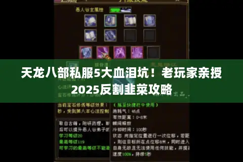 天龙八部私服5大血泪坑!老玩家亲授2025反割韭菜攻略 天龙八部私服5大血泪坑!老玩家亲授2025反割韭菜攻略
