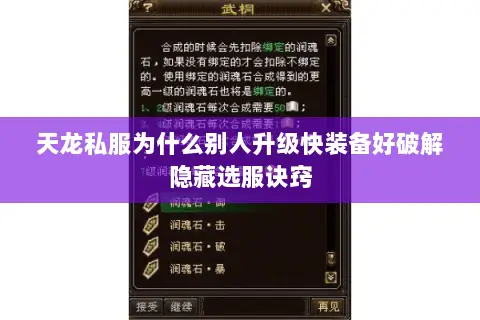 天龙私服为什么别人升级快装备好破解隐藏选服诀窍