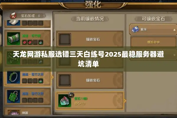 天龙网游私服选错三天白练号2025最稳服务器避坑清单 天龙网游私服选错三天白练号2025最稳服务器避坑清单