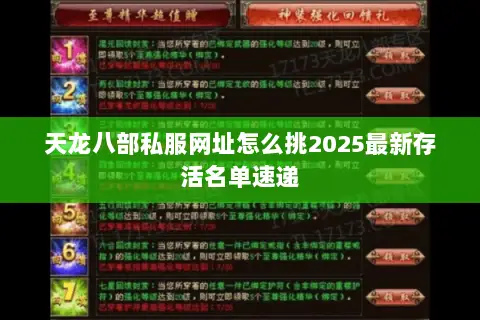 天龙八部私服网址怎么挑2025最新存活名单速递