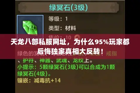 天龙八部私服网址,为什么95%玩家都后悔独家真相大反转! 天龙八部私服网址,为什么95%玩家都后悔独家真相大反转!