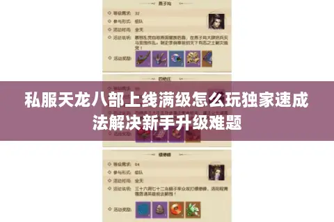 私服天龙八部上线满级怎么玩独家速成法解决新手升级难题
