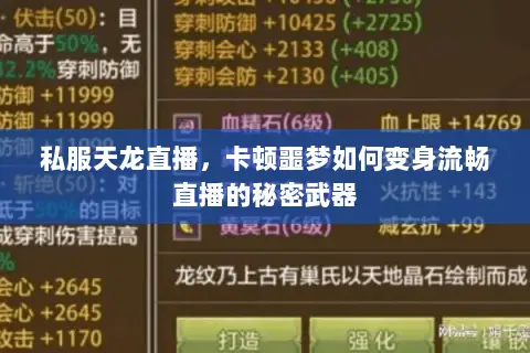 私服天龙直播，卡顿噩梦如何变身流畅直播的秘密武器
