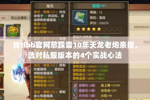 找tlbb官网总踩雷10年天龙老炮亲授，选对私服版本的4个实战心法