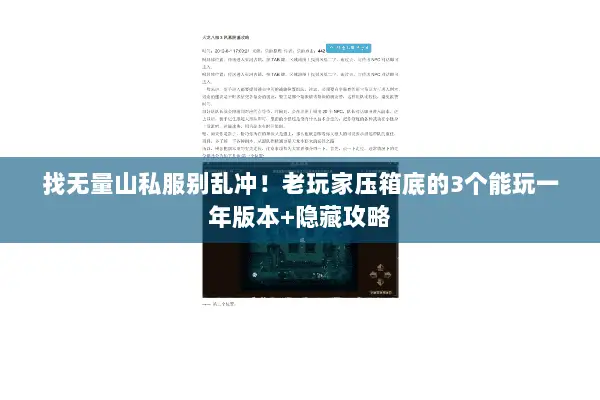 找无量山私服别乱冲！老玩家压箱底的3个能玩一年版本+隐藏攻略