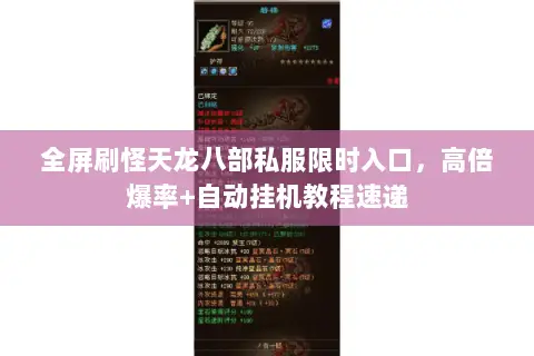 全屏刷怪天龙八部私服限时入口，高倍爆率+自动挂机教程速递