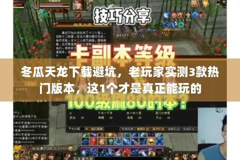 冬瓜天龙下载避坑，老玩家实测3款热门版本，这1个才是真正能玩的