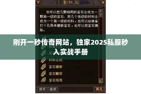 刚开一秒传奇网站，独家2025私服秒入实战手册