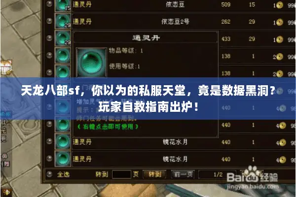 天龙八部sf,你以为的私服天堂,竟是数据黑洞?玩家自救指南出炉! 天龙八部sf,你以为的私服天堂,竟是数据黑洞?玩家自救指南出炉!