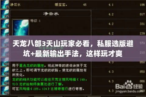 天龙八部3天山玩家必看，私服选版避坑+最新输出手法，这样玩才爽