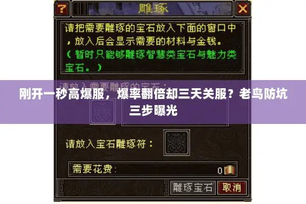 刚开一秒高爆服,爆率翻倍却三天关服?老鸟防坑三步曝光 刚开一秒高爆服,爆率翻倍却三天关服?老鸟防坑三步曝光