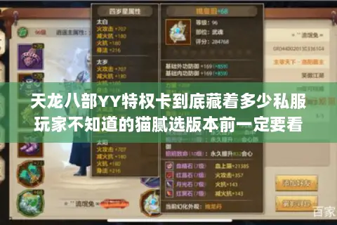 天龙八部YY特权卡到底藏着多少私服玩家不知道的猫腻选版本前一定要看