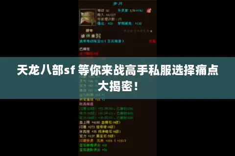 天龙八部sf 等你来战高手私服选择痛点大揭密！
