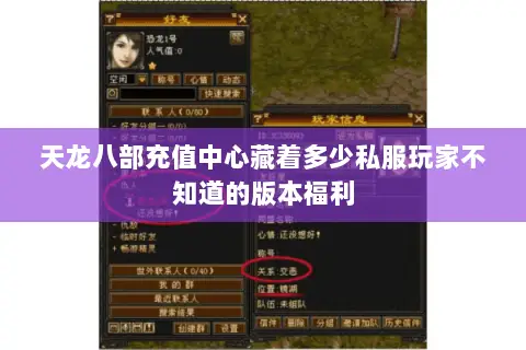 天龙八部充值中心藏着多少私服玩家不知道的版本福利