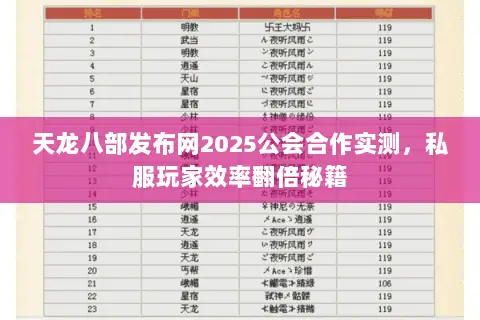 天龙八部发布网2025公会合作实测,私服玩家效率翻倍秘籍 天龙八部发布网2025公会合作实测,私服玩家效率翻倍秘籍