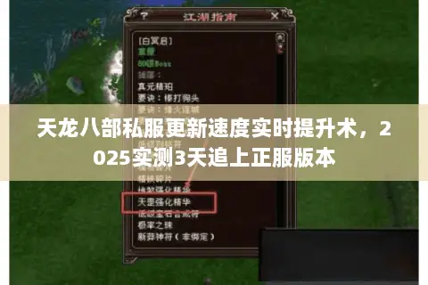 天龙八部私服更新速度实时提升术,2025实测3天追上正服版本 天龙八部私服更新速度实时提升术,2025实测3天追上正服版本