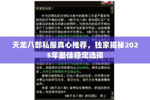 天龙八部私服真心推荐,独家揭秘2025年最佳稳定选择 天龙八部私服真心推荐,独家揭秘2025年最佳稳定选择