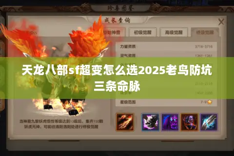 天龙八部sf超变怎么选2025老鸟防坑三条命脉