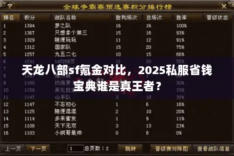 天龙八部sf氪金对比，2025私服省钱宝典谁是真王者？
