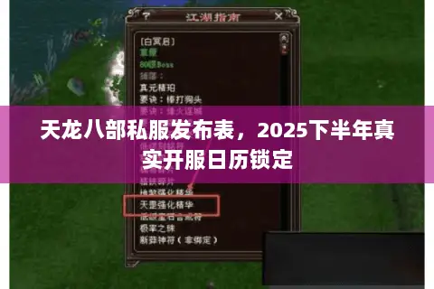 天龙八部私服发布表，2025下半年真实开服日历锁定