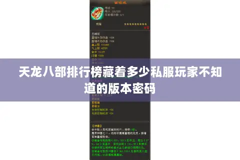 天龙八部排行榜藏着多少私服玩家不知道的版本密码 天龙八部排行榜藏着多少私服玩家不知道的版本密码