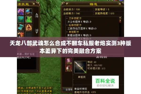 天龙八部武魂怎么合成不翻车私服老炮实测3种版本差异下的完美融合方案 天龙八部武魂怎么合成不翻车私服老炮实测3种版本差异下的完美融合方案