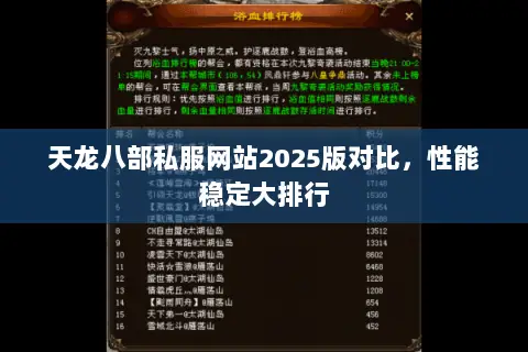 天龙八部私服网站2025版对比,性能稳定大排行 天龙八部私服网站2025版对比,性能稳定大排行
