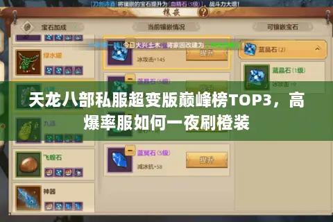 天龙八部私服超变版巅峰榜TOP3,高爆率服如何一夜刷橙装 天龙八部私服超变版巅峰榜TOP3,高爆率服如何一夜刷橙装