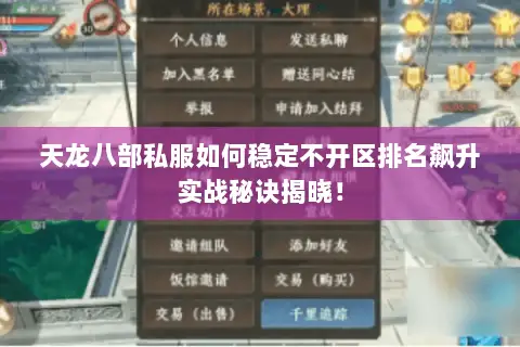 天龙八部私服如何稳定不开区排名飙升实战秘诀揭晓！