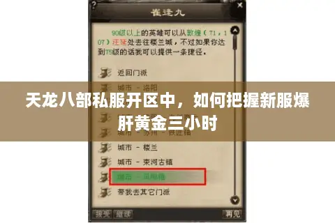 天龙八部私服开区中，如何把握新服爆肝黄金三小时