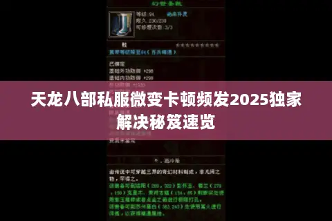 天龙八部私服微变卡顿频发2025独家解决秘笈速览 天龙八部私服微变卡顿频发2025独家解决秘笈速览